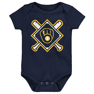 Newborn Outerstuff Milwaukee Brewers Home Plate 3-Piece Creeper Set