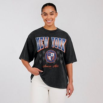 Women's WEAR by Erin Andrews Black New York Mets Oversized Boyfriend T-Shirt