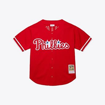 Men's Mitchell & Ness Jimmy Rollins Red Philadelphia Phillies Cooperstown Mesh Batting Practice Button-Up Jersey