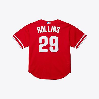 Men's Mitchell & Ness Jimmy Rollins Red Philadelphia Phillies Cooperstown Mesh Batting Practice Button-Up Jersey