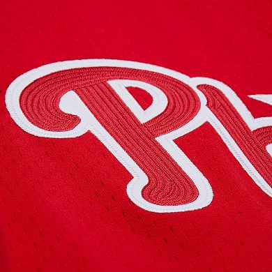 Men's Mitchell & Ness Jimmy Rollins Red Philadelphia Phillies Cooperstown Mesh Batting Practice Button-Up Jersey