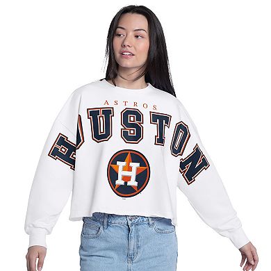 Women's G-III 4Her by Carl Banks White Houston Astros Bleachers Cropped Pullover Sweatshirt