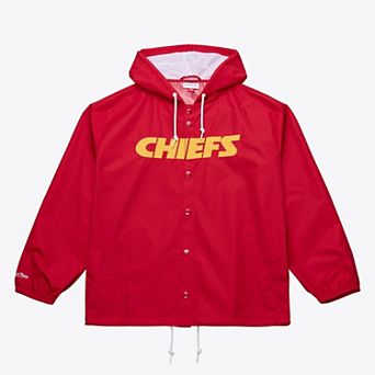 Men's Mitchell & Ness Red Kansas City Chiefs Coaches Full-Snap Hooded Windbreaker Jacket