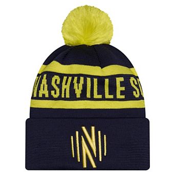 Men's New Era Navy Nashville SC 2026 Jersey Hook Cuffed Knit Hat with Pom