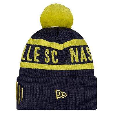 Men's New Era Navy Nashville SC 2026 Jersey Hook Cuffed Knit Hat with Pom