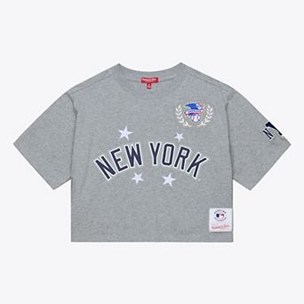 Women's Mitchell & Ness Heather Gray New York Yankees Pep Rally Cropped Boxy T-Shirt