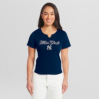 Women's WEAR by Erin Andrews Navy New York Yankees Notch Neck T-Shirt