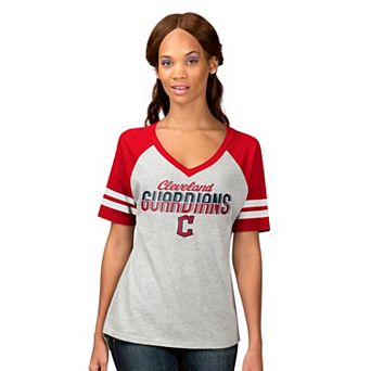 Women's G-III 4Her by Carl Banks Heather Gray Cleveland Guardians Goal Line Raglan V-Neck T-Shirt
