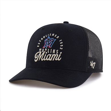 Men's '47 Black Miami Marlins Pitstop Trucker Adjustable Hat