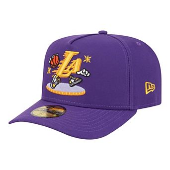 Men's New Era Purple Los Angeles Lakers Injection Cartoon Logo A-Frame 59FIFTY Fitted Hat