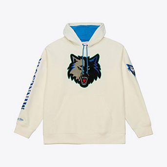 Men's Mitchell & Ness Cream Minnesota Timberwolves Hardwood Classics Chainstitch Premium Fleece Hoodie