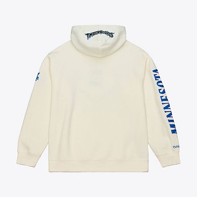 Men's Mitchell & Ness Cream Minnesota Timberwolves Hardwood Classics Chainstitch Premium Fleece Hoodie