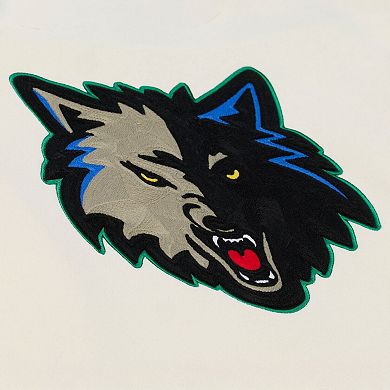 Men's Mitchell & Ness Cream Minnesota Timberwolves Hardwood Classics Chainstitch Premium Fleece Hoodie