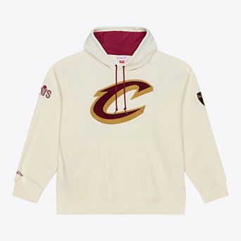 Men's Mitchell & Ness Cream Cleveland Cavaliers Hardwood Classics Chainstitch Premium Fleece Hoodie