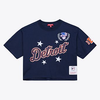 Women's Mitchell & Ness Navy Detroit Tigers Pep Rally Cropped Boxy T-Shirt