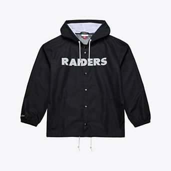Men's Mitchell & Ness Black Las Vegas Raiders Coaches Full-Snap Hooded Windbreaker Jacket