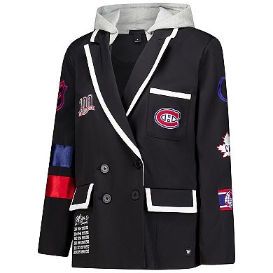 Women's The Wild Collective Black Montreal Canadiens Original 6 Hooded Blazer