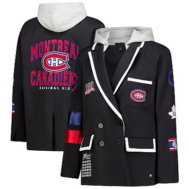 Women's The Wild Collective Black Montreal Canadiens Original 6 Hooded Blazer