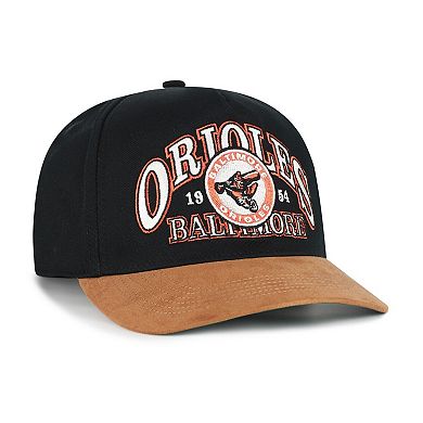 Men's '47 Black/Brown Baltimore Orioles Cooperstown Break Wood Suede Hitch Adjustable Hat