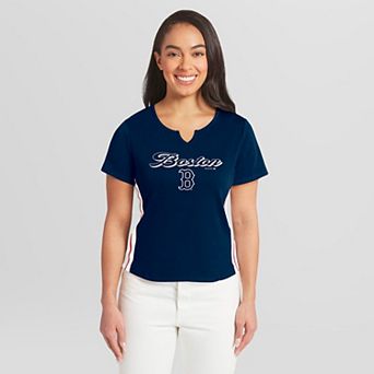 Women's WEAR by Erin Andrews Navy Boston Red Sox Notch Neck T-Shirt