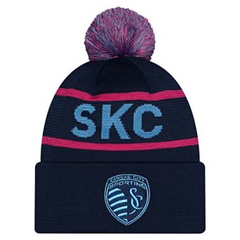 Men's New Era Navy Sporting Kansas City 2026 Jersey Hook Cuffed Pom Knit Hat