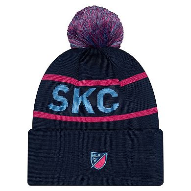 Men's New Era Navy Sporting Kansas City 2026 Jersey Hook Cuffed Pom Knit Hat