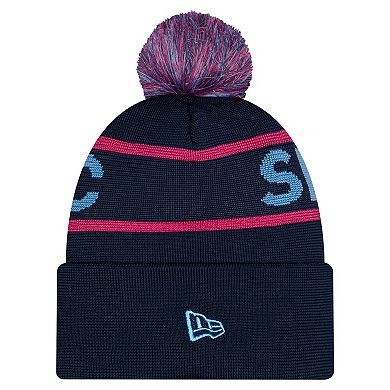 Men's New Era Navy Sporting Kansas City 2026 Jersey Hook Cuffed Pom Knit Hat