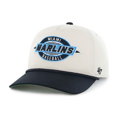Youth '47 Natural/Black Miami Marlins Frame Out Hitch Adjustable Hat