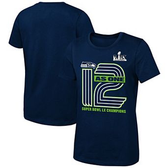 Girls Youth Fanatics College Navy Seattle Seahawks Super Bowl LX Champions On Top T-Shirt