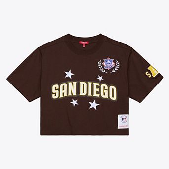 Women's Mitchell & Ness Brown San Diego Padres Pep Rally Cropped Boxy T-Shirt