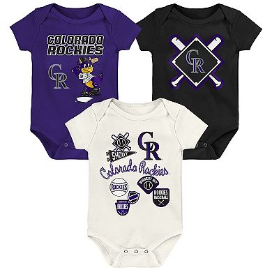 Newborn Outerstuff Colorado Rockies Home Plate 3-Piece Creeper Set