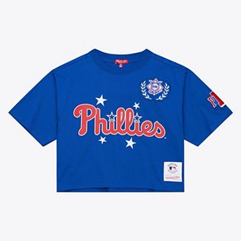 Women's Mitchell & Ness Royal Philadelphia Phillies Pep Rally Cropped Boxy T-Shirt