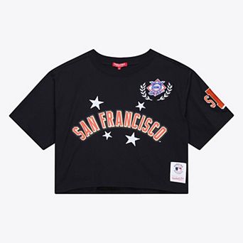 Women's Mitchell & Ness Black San Francisco Giants Pep Rally Cropped Boxy T-Shirt