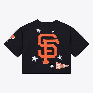 Women's Mitchell & Ness Black San Francisco Giants Pep Rally Cropped Boxy T-Shirt