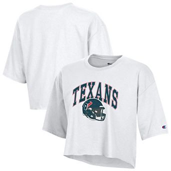 Women's Champion White Houston Texans Boyfriend Cropped T-Shirt