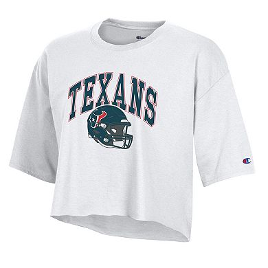 Women's Champion White Houston Texans Boyfriend Cropped T-Shirt
