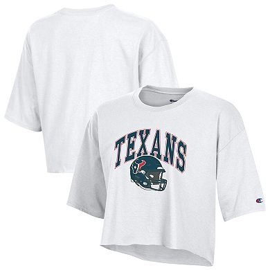 Women's Champion White Houston Texans Boyfriend Cropped T-Shirt