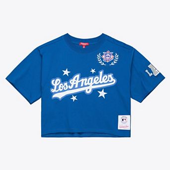 Women's Mitchell & Ness Royal Los Angeles Dodgers Pep Rally Cropped Boxy T-Shirt