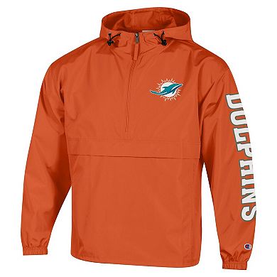 Men's Champion Orange Miami Dolphins Packable Windbreaker Half-Zip Jacket