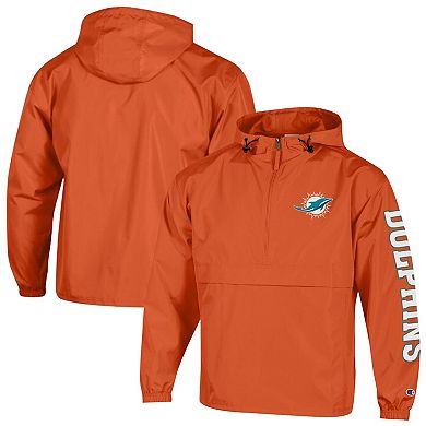 Men's Champion Orange Miami Dolphins Packable Windbreaker Half-Zip Jacket