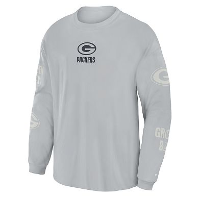 Men's Fanatics Gray Green Bay Packers Oversized Type Play Long Sleeve T-Shirt