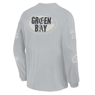 Men's Fanatics Gray Green Bay Packers Oversized Type Play Long Sleeve T-Shirt