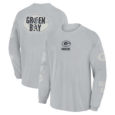 Men's Fanatics Gray Green Bay Packers Oversized Type Play Long Sleeve T-Shirt