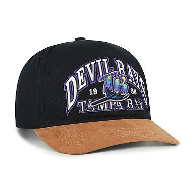 Men's '47 Black/Brown Tampa Bay Rays Cooperstown Break Wood Suede Hitch Adjustable Hat