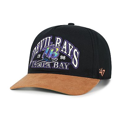 Men's '47 Black/Brown Tampa Bay Rays Cooperstown Break Wood Suede Hitch Adjustable Hat