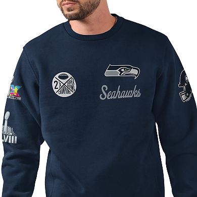 Men's Starter College Navy Seattle Seahawks Two-Time Super Bowl Champions Classic Fleece Sweatshirt