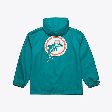 Men's Mitchell & Ness Aqua Miami Dolphins Coaches Full-Snap Hooded Windbreaker Jacket