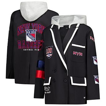 Women's The Wild Collective Black New York Rangers Original 6 Hooded Blazer