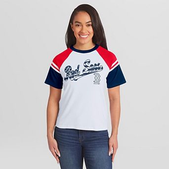 Women's WEAR by Erin Andrews White Boston Red Sox Striped Raglan T-Shirt