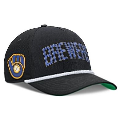 Men's Nike Black Milwaukee Brewers Cooperstown Collection Rise Adjustable Hat